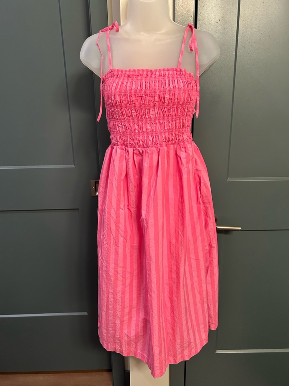 a new day Bright Pink Smocked Tie-Shoulder Midi Dress